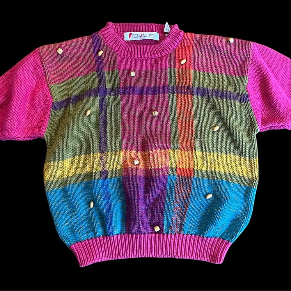 Chaus Multicolor Plaid Knit Top